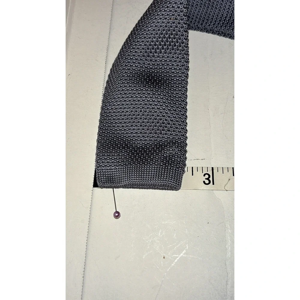Mens‎ Charcoal Grey Knit Necktie Skinny Square End Textured Solid Woven Tie